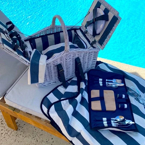 Picnic Basket Wicker Complete for 4 Super Cute! - Picture 6 of 15